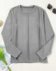 Solid Reverse Seam Crew Neck Long Sleeve Top