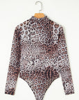 Leopard Smocked Neck Mesh Bodysuit