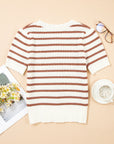 Eloise Stripe Scalloped Round Neck Short Sleeve Sweater