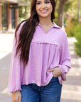 Blake Corded V Neck Bubble Sleeve Blouse