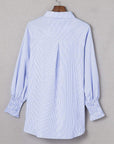 Stripe Smocked Cuff Buttoned Shirt