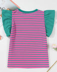 Adrianna Stripe Ruffled Sleeve Crew Neck Blouse
