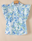 Floral Ruffle Sleeve Buttoned Shirt