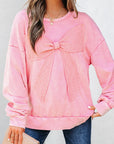 Solid Bow Patchwork Mineral Wash Sweatshirt