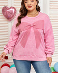 Bonbon Waffle Bowknot Patchwork Graphic Mineral Wash Plus Size Sweatshirt