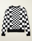 Checker Round Neck Drop Shoulder Sweater