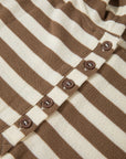 Brown Stripe Quarter Buttons Drop Sleeve Plus Size Hoodie