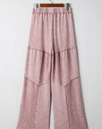Mineral Wash Patchwork Tiered Wide Leg Pants