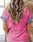 Leopard Patchwork Corded Knit T-Shirt