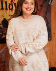 Plus Size Western Aztec Long Sleeve Sweater