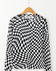 Checker Mesh Long Sleeve Top