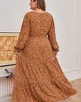 Plus Size Floral V-Neck Ruffle Sleeve Tiered Dress