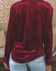 Solid Velvet Button Front Top