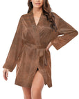 Them Cowboys Western Women's Long Sleeve Belted Satin Feel Dressing Lounge Robe