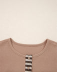 Stripe Plaid Patchwork Waffle Knit Henley Top