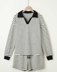 Alivia Stripe Collared Top and Drawstring Shorts Set