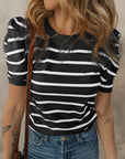 Stripe Ruched Bubble Sleeve Top