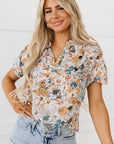 Milena Split V Neck Puff Sleeve Flower Print Blouse