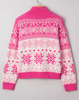 Geometric Christmas Snowflake Quarter Zip Collar Sweater