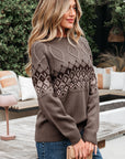 Western Geometric Knit Crew Neck Sweater