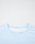 Stripe Floral 3/4 Puff Sleeve Top