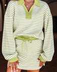 Stripe Collared V-Neck Pullover and Skort Set