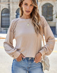 Ava Sleeve Textured Pullover Long Sleeve Top