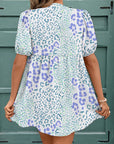 Leopard Contrast Bow Puff Sleeve Dress