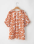 Sky Plus Size Floral Print Drawstring V Neck Short Sleeve Blouse