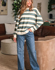 Rose Stripe Crew Neck Pullover Sweatshirt