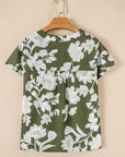 Floral Split Neck Short Sleeve Blouse