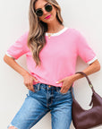 Mercy Bow V-Shape Cut Back Short Sleeve Sweater