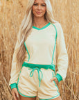 Wren Long Sleeve Pullover and Drawstring Shorts Outfit