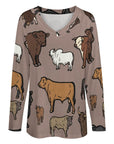 Baha Ranch Western Print Cows Cattle Long Sleeve Top