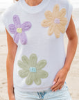 Hannah Crochet Flower Knit Short Sleeve Sweater Top