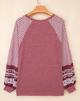 Stripe Patchwork Raglan Long Sleeve Top