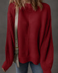 Solid Front Seam Drop Shoulder Sweater