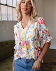 Solana Boho Flower Half Puff Sleeve Blouse