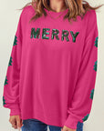 MERRY Christmas Tree Sequin Patchwork Sweatshirt