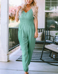 Analia Shirred High Waist Sleeveless V Neck Jumpsuit