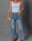 Scottie Blue Washed Pleated Detail Wide Leg Jeans