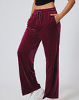 Solid Drawstring Waist Wide Leg Pants