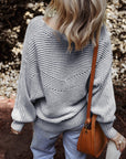 Stripe Ribbed Knit Boat Neck Sweater