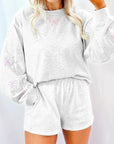 Bow Embroidered Pullover and Shorts Set