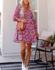 Mikaela Smocked V Neck Puffy Sleeve Floral Dress