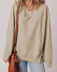 Solid Raw Edge Raglan Sleeve Side Slit Sweatshirt