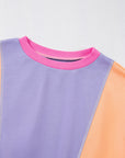 Orchid Petal Colorblock Patchwork Drop Shoulder Top