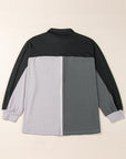 Colorblock Collared Ribbed Patchwork Pocketed Sweatshirt