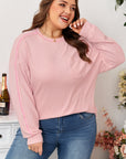 Plus Size Solid Ribbed Reverse Seam Chest Pocket Top