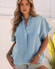 Kiana Split V Neck Oversized Denim Blouse